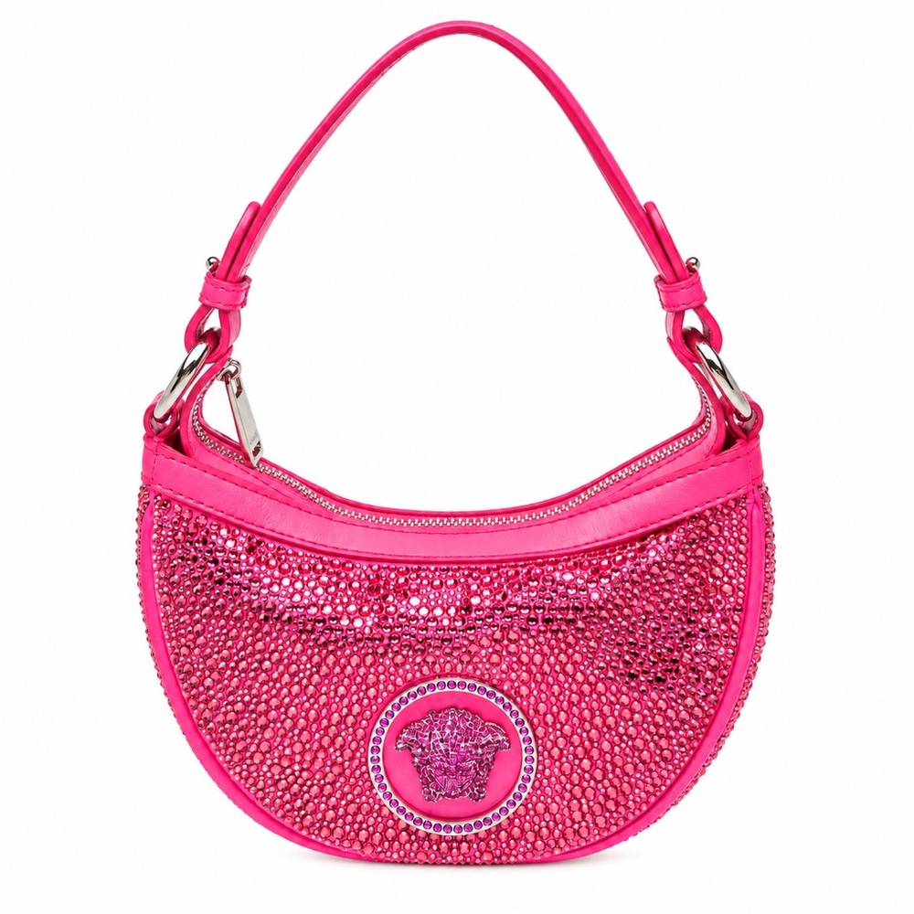 Versace Hot Pink Crystal-Studded Shoulder Bag